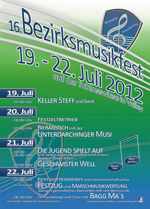 Flyer zum 16. Bezirksmusikfest Unterdarching 2012
