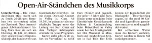 Veranstaltungshinweis zum Open Air des Gebirgsmusikkorps Garmsich-Partenkirchen 2017 in Valley - Unterdarchinger Musi